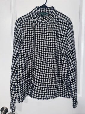 Lauren Ralph Lauren Black and White Houndstooth Lambswool Jacket